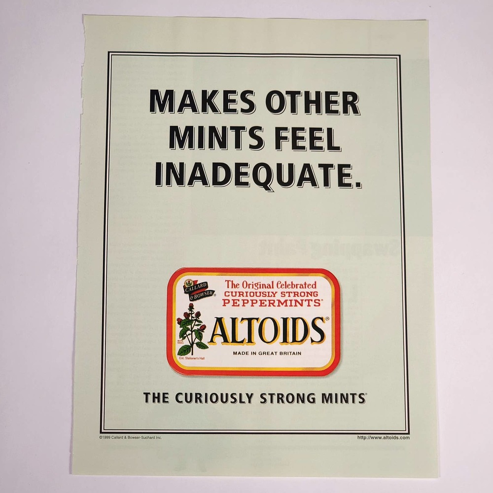 Vintage Altoids "Makes Other Mints Feel Inadequate" Print Ad 2000 Maxim 8.5"x11"